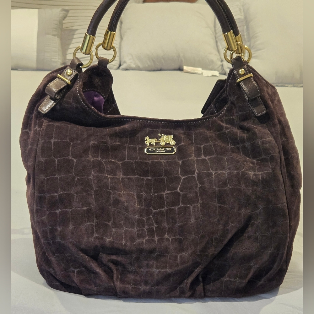 Coach Madison Embossed Suede Leather Shoulder Bag - Picture 13 of 13